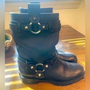 Christian Louboutin Black Leather Studded Combat Motorcycle Biker Flat Boots